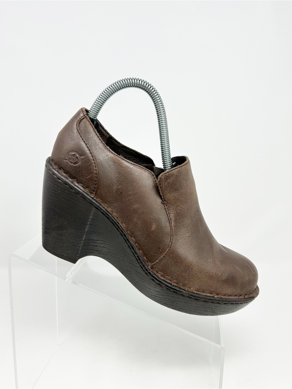 Born Brown Chocolate Leather Wedge Ankle Side Zip Round Toe Size 8 Fall
